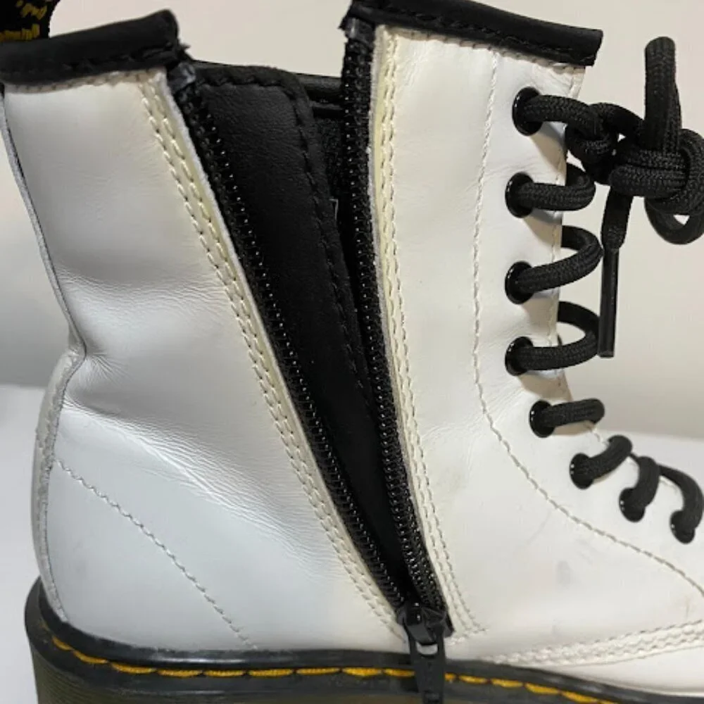 Dr. Martens 1460 J White Leather Lace Up Boots Size US 3